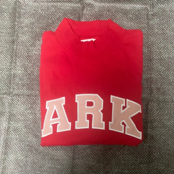 Parke Red mock Neck Sweatshirt With Pink Varsity Lettering & Hearts Detail S/M
